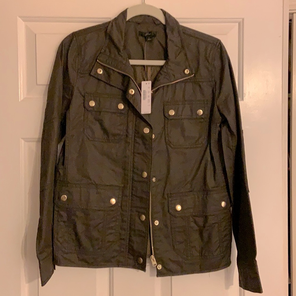 Military style NWT J. Crew jacket. Military green with gold buttons.